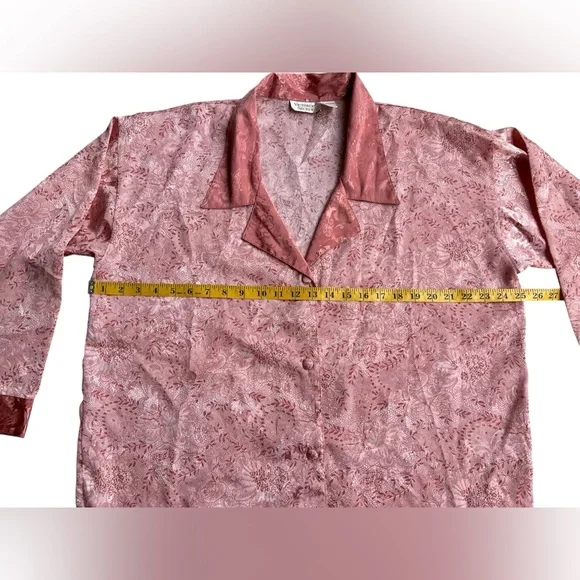 VTG Victoria's Secret Gold Label Satin Floral Button-Down Pajama Sleep Shirt M/L - Picture 6 of 7